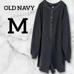 OLD NAVY【M】ダークグレー ボタン付き長袖 フリースオールインワン 古着