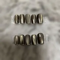 メタリックネイルチップ ダークブラウン グレー系