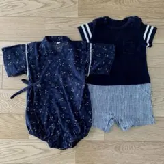 西松屋 甚平風 紺色 / ユニクロ ショートオール 80cm まとめ売り