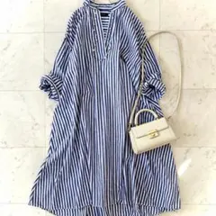 人気 ジャーナルスタンダード ストライプ シャツワンピース ブルー ホワイト