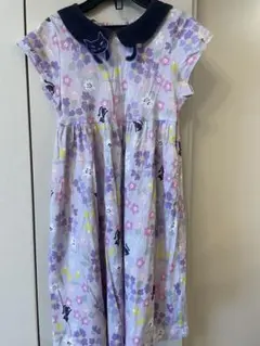 Anna sui mini 130 猫刺繍 紫色 花柄 ワンピース