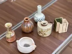【在銘有】民藝陶 小花器揃 六客組／徳利・壺・角花入・染付・焼締／花留付