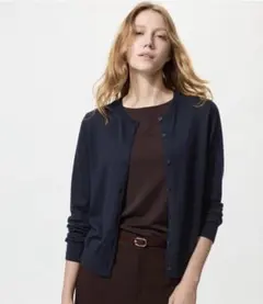 ユニクロ　UVカットクルーネックカーディガン　ネイビー　S