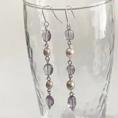 天然石＆淡水パールのロングピアス・イヤリング