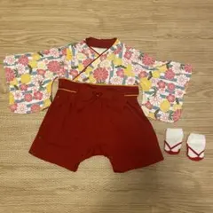 花柄ベビー袴　セレモニー着物　ロンパース80cm 赤　足袋靴下付き