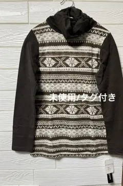 【未使用/タグ付き】全面柄あり　ネックギャザー　タートルネック　長袖　カットソー