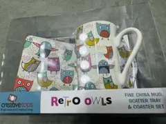 【新品未使用】Retro Owls ふくろうマグカップ、トレー、コースターセット