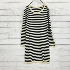 【組曲】ニットワンピース ボーダー柄 アイボリー×ネイビー 七分袖 2