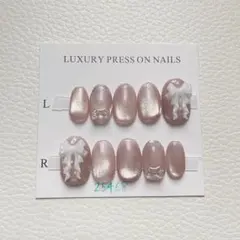 リボン ピンクマグネット大人 上品 ガーリー ネイルチップ 25468