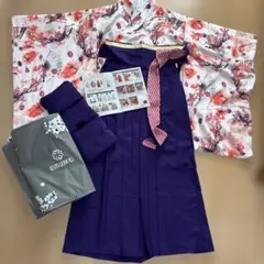 花柄着物と紫色　袴　4点セット