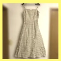 【新品】ハイウェストフレアキャミワンピース チェックアイボリー（Re:EDIT）