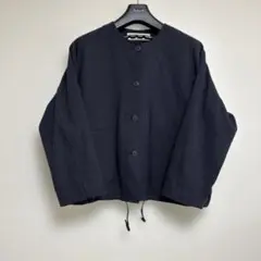 セルフサービス オーガニックコットン ノーカラージャケット ブルゾン ネイビーL