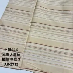 本場大島紬 横縞 生成り 正絹 広衿 袷 着物 AK-3715