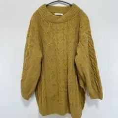 KHALITA【L】ケーブル編み ニット マスタード スリット ゆったり