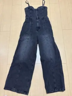 グリーンパークス　デニムサロペット ワイドパンツ ブラックのサムネイル
