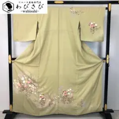 訪問着 作家物 友禅 美しい花草模様 叩き染 灰緑色 K-4946 訪問着 作家物 友禅 美しい花草模様 叩き染 灰緑色 K-4946 - メルカリ