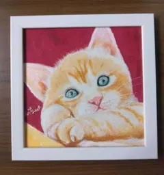 猫 手描き原画 インテリアアート （フレーム付き）