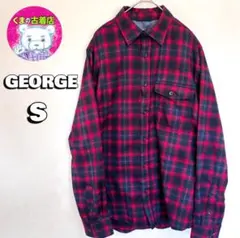 usa古着 GEORGE ネルシャツ S オンブレチェック レッド ブラック