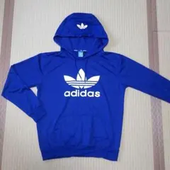 値下げ：アディダス フード パーカー 青 L【中古】