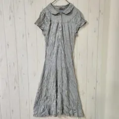 H&M【S】ドット柄 シワ加工ロングワンピース グレー 美シルエット