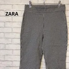 ZARA ザラ ギンガムチェックストレッチセミフレアレギンスパンツ ウエストゴム