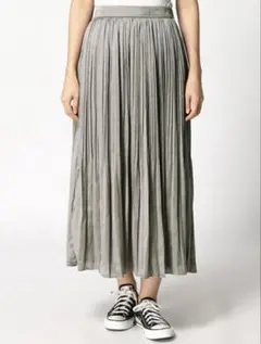 GLOBAL WORK サテンランダムプリーツスカート M ベージュ