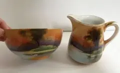 ◆オールドノリタケ希少ツリーインザメドー ミルクピッチャー&ボールset夕焼◆のサムネイル