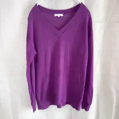 PLST プラステ　紫色 Vネック 長袖セーター M ウール100%