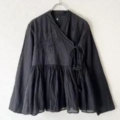 ミナペルホネン forestwing 前あき ブラウス 羽織り 黒 ハンドメイド