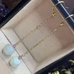 翡翠　トルマリン　ピアス　14KGP