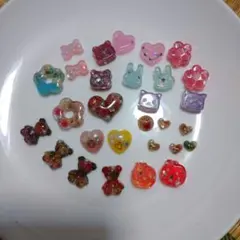 ベ*ん様 レジン カボション 盛り合わせ くま ねこ はな リボン りんご ハー