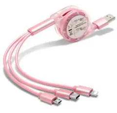 多機能充電ケーブル　MicroUSB　Type-C　ライトニング 充電 ピンク