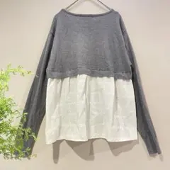 【コラージュ】美品♡羊毛アンゴラ混＊異素材切替しニットセーター／レイヤードシャツ