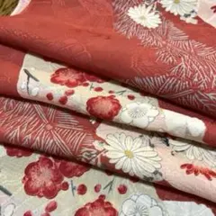 状態非常に良好◯小千谷縮 証紙有り 偏光カラー 赤×水色 光彩織 吉新