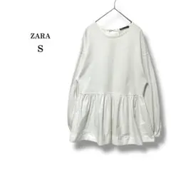 【ZARA】ザラ　バックリボンペプラムブラウス　長袖カットソー　コットン　S