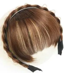ライトブラウン サイドあり 前髪ウィッグ 編み込みスタイル カチューシャ