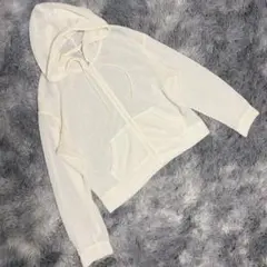 GU ジーユー（XL）ジップパーカー フード付き シアー感 ホワイト 大きめ