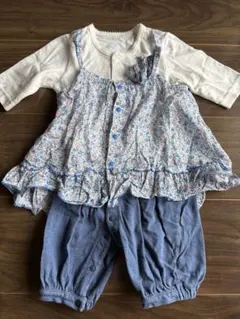 重ね着風　花柄ロンパース　70cm
