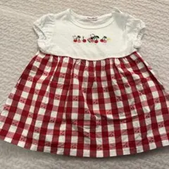 familiar 赤いチェック柄 半袖ワンピース 80-90