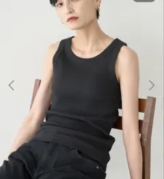 黒　ブラック　リブ　ストレッチ　タンクトップのサムネイル