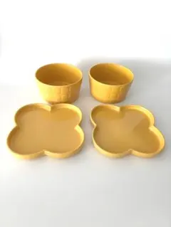 【新品・未使用】IKEAイエロー フラワー型 プレート ・ボウル 食器セットのサムネイル