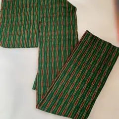 ウール　グリーン地色ストライプ着物