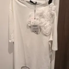 ZARA フラワー装飾 ホワイト Tシャツ S