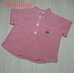 familiar ファミリア ギンガムチェックシャツ 80 赤色  刺繍 いぬ
