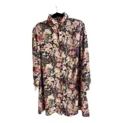 【美品】SHEIN シーイン 花柄 ロングシャツ ワンピース 長袖 レトロ M