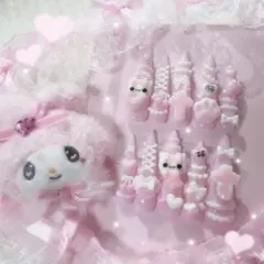 【現品】♡ネイルチップ 地雷系 平成女児 量産型 ピンク ねこ 萌え ♡