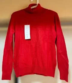 赤 タートルネックセーター 長袖