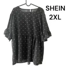 SHEIN ドット柄 フリル袖 ブラウス 2XL 5分袖 大きいサイズ ゆったりのサムネイル