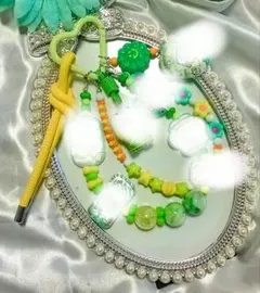 ハンドメイド 緑色 携帯ストラップ カエル