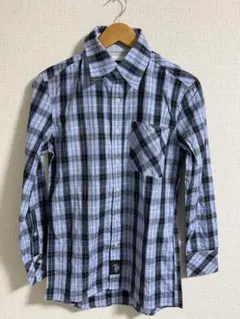 美品　ポロ　青系チェック柄 長袖ネルシャツ